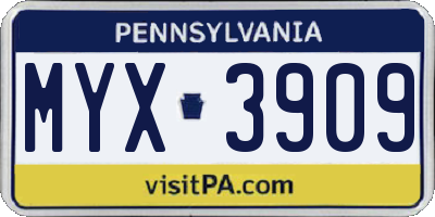 PA license plate MYX3909