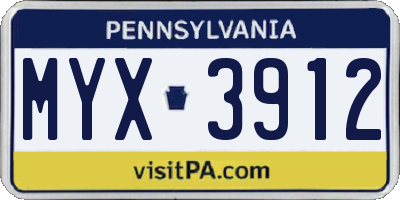 PA license plate MYX3912