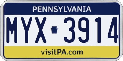 PA license plate MYX3914