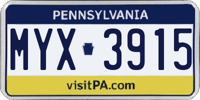 PA license plate MYX3915
