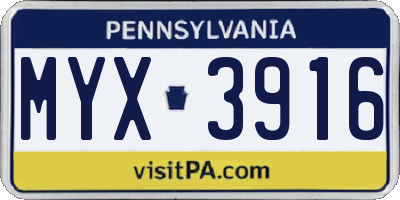 PA license plate MYX3916