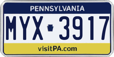 PA license plate MYX3917