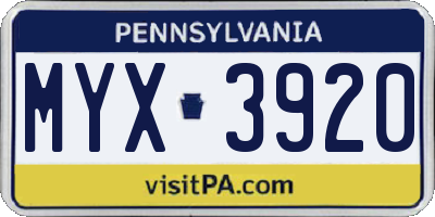 PA license plate MYX3920