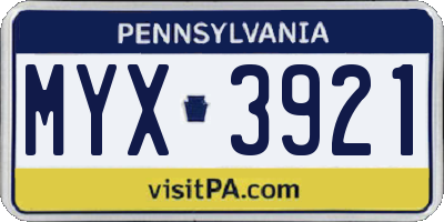PA license plate MYX3921
