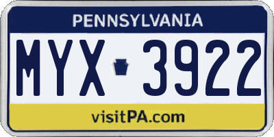 PA license plate MYX3922