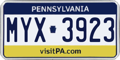 PA license plate MYX3923