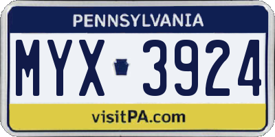 PA license plate MYX3924