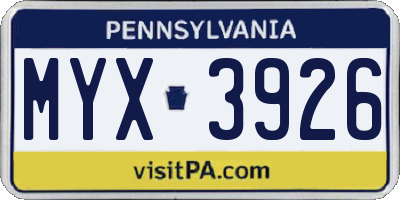 PA license plate MYX3926