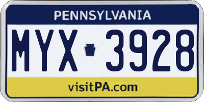 PA license plate MYX3928