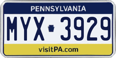 PA license plate MYX3929