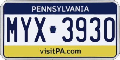 PA license plate MYX3930