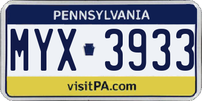 PA license plate MYX3933