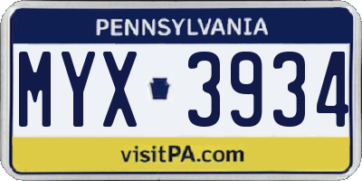 PA license plate MYX3934