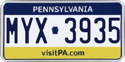 PA license plate MYX3935