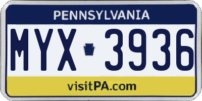 PA license plate MYX3936
