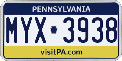 PA license plate MYX3938