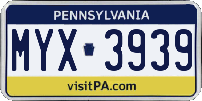 PA license plate MYX3939