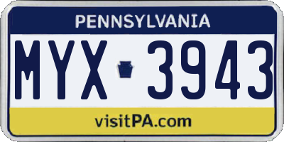 PA license plate MYX3943
