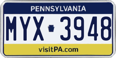 PA license plate MYX3948