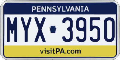 PA license plate MYX3950