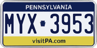 PA license plate MYX3953