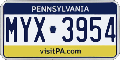 PA license plate MYX3954