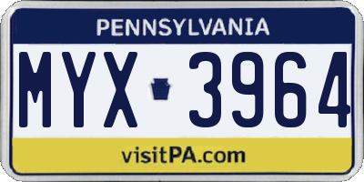 PA license plate MYX3964