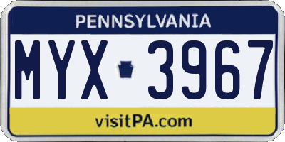 PA license plate MYX3967