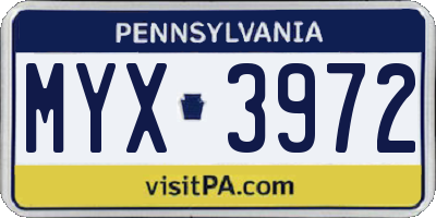 PA license plate MYX3972