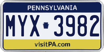 PA license plate MYX3982
