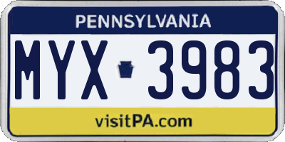 PA license plate MYX3983