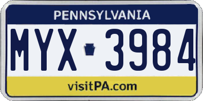 PA license plate MYX3984