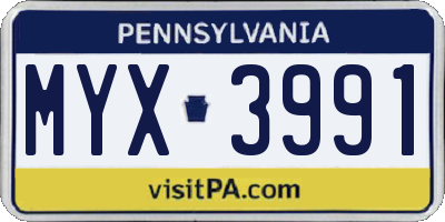 PA license plate MYX3991