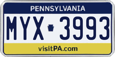 PA license plate MYX3993