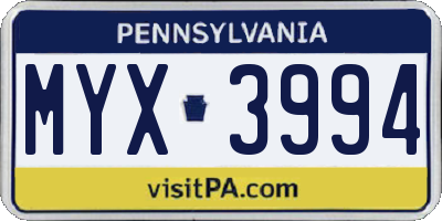 PA license plate MYX3994