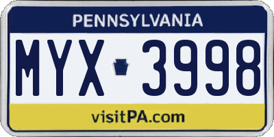 PA license plate MYX3998