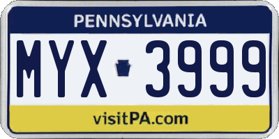 PA license plate MYX3999