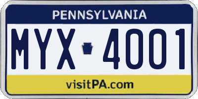 PA license plate MYX4001