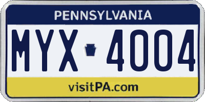 PA license plate MYX4004