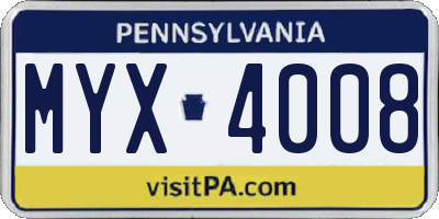 PA license plate MYX4008