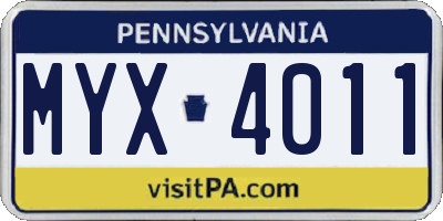 PA license plate MYX4011