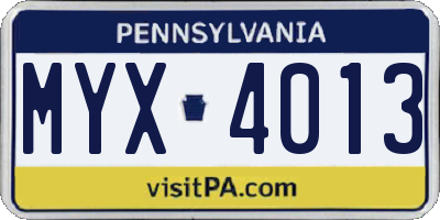 PA license plate MYX4013