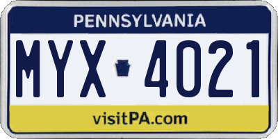PA license plate MYX4021
