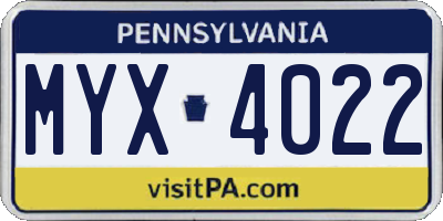 PA license plate MYX4022