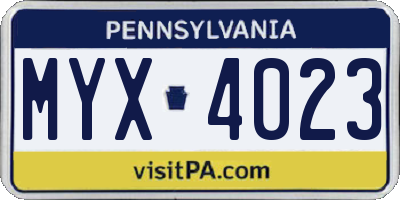 PA license plate MYX4023