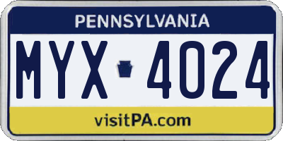 PA license plate MYX4024