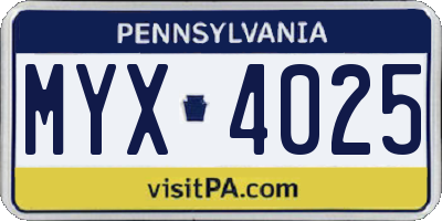PA license plate MYX4025