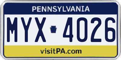 PA license plate MYX4026