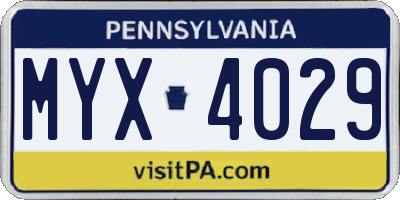 PA license plate MYX4029
