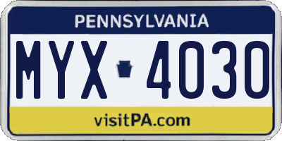 PA license plate MYX4030